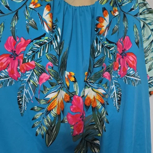 SWIM By Cacique Women's Swim TOP Bra W/Tank Overshirt Aqua Tropical Sz 28 EUC - Picture 4 of 14